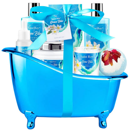 Mother'S Day Gifts Spa Kit Gifts for Her or Him Birthday Gifts for Women, Luxury Home Spa Kit, 8Pcs Bath Gift Set Ocean & Vanilla, Gift Baskets for Women Unique with Bath Bombs, Scented Body Lotion